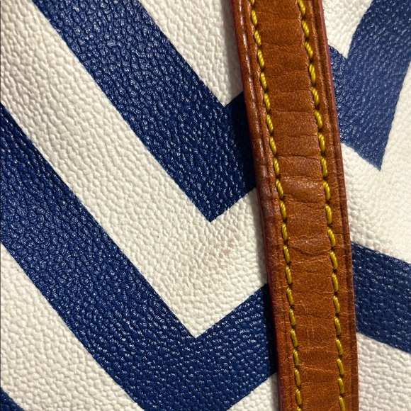Dooney & Bourke Navy and Tan Chevron Satchel With Crossbody Strap - Picture 6 of 16